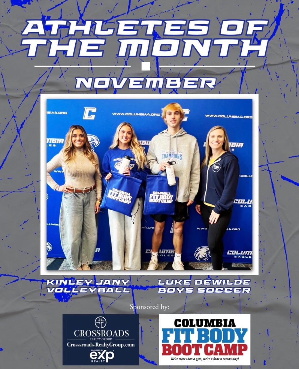 Athletes of the Month graphic with Columbia students and local sponsors